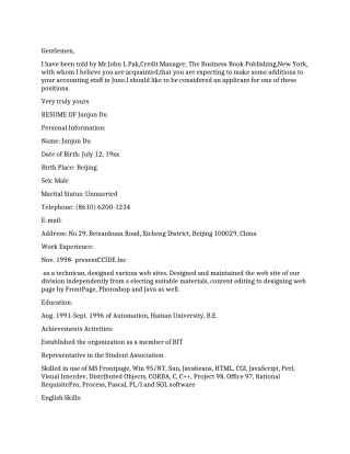 大学生英文求职简历