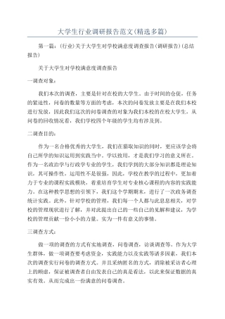 大学生行业调研报告范文
