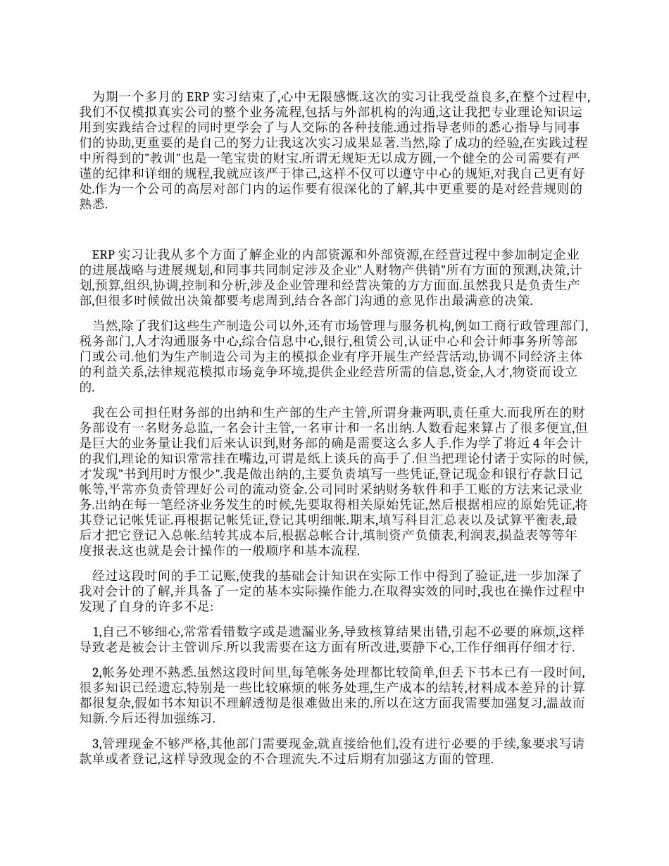 大学生财务会计ERP实习报告_第1页