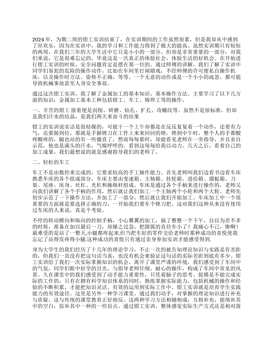 大学生钳工专业实习报告_第1页
