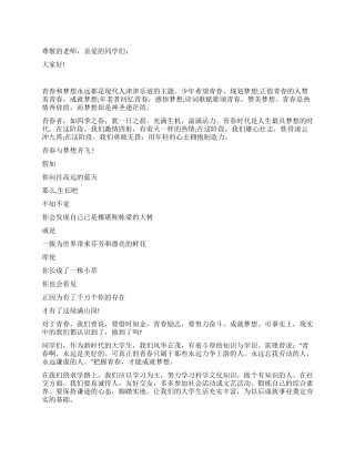 大学生青春理想演讲稿
