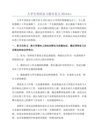 大学生顶岗实习报告范文2024doc
