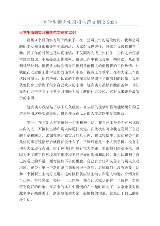 大学生顶岗实习报告范文例文2024