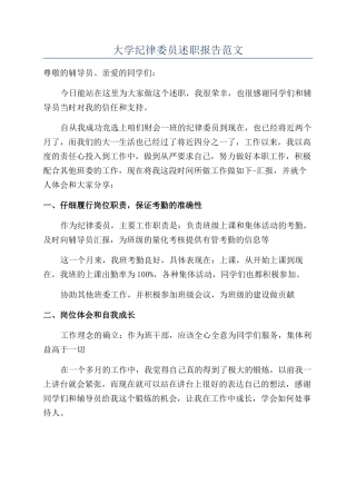 大学纪律委员述职报告范文