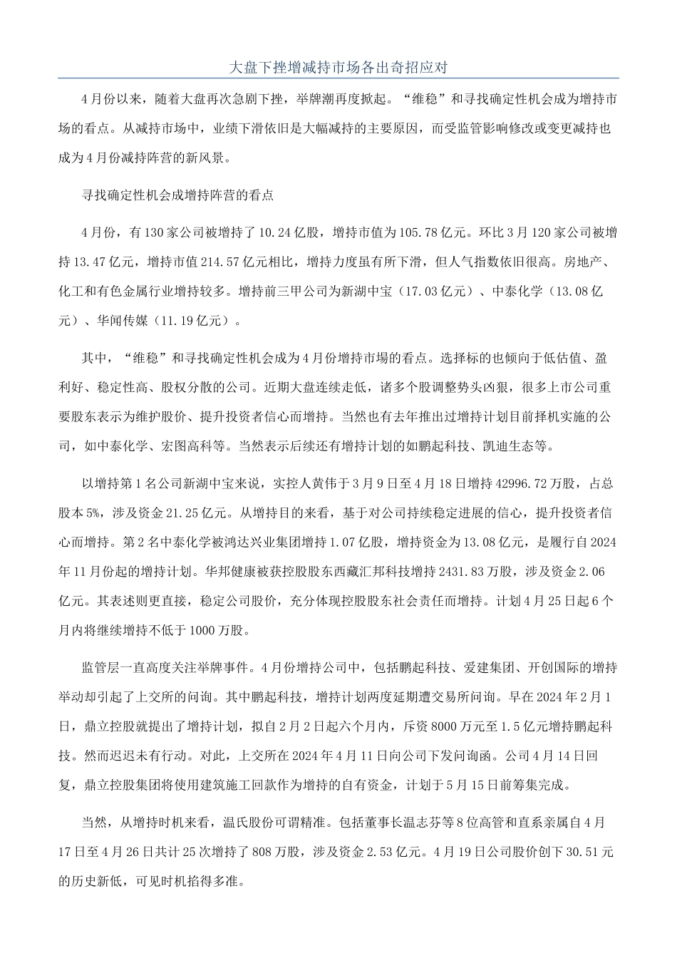 大盘下挫增减持市场各出奇招应对_第1页