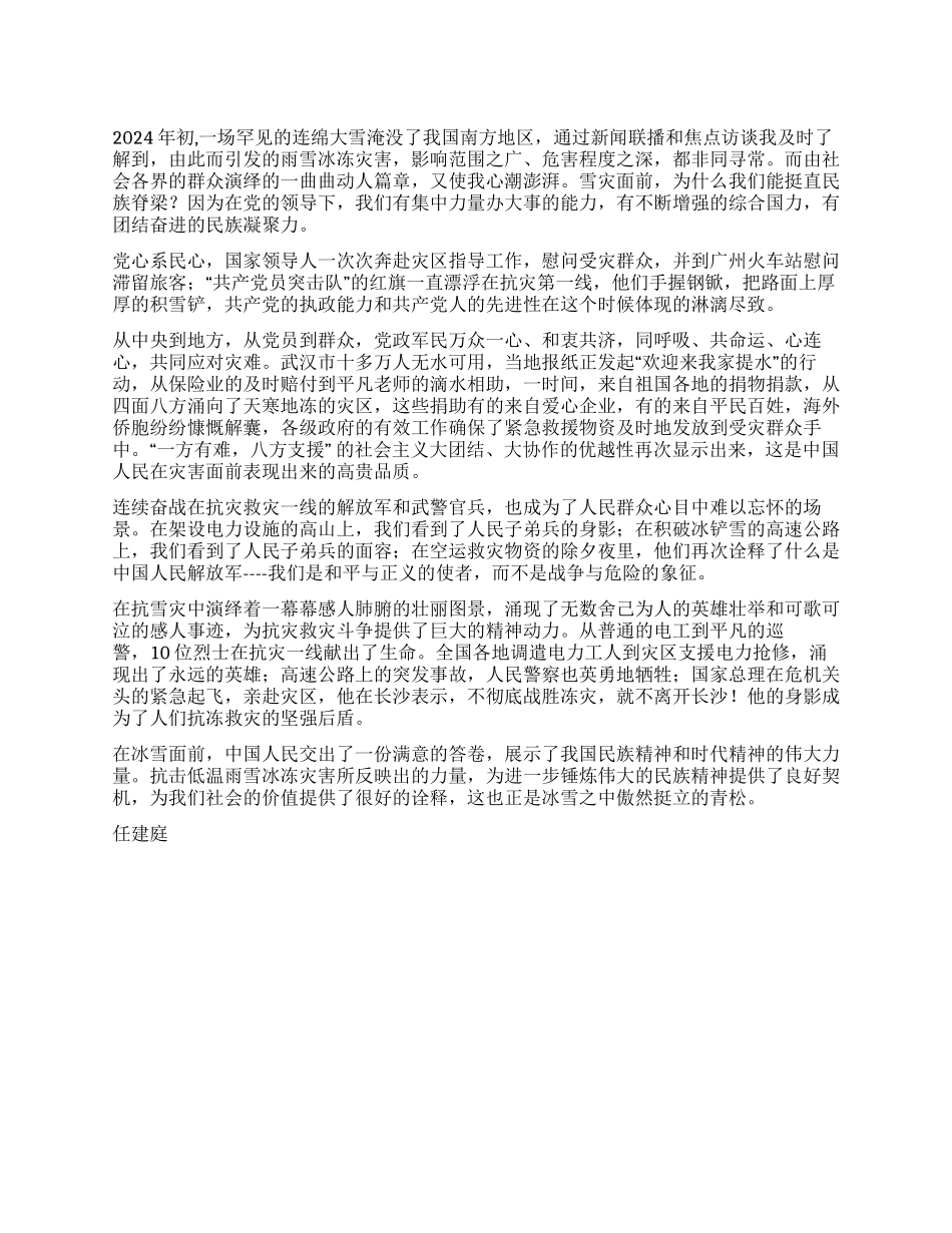 大雪压青松青松挺且直--2024年抗击雪灾的感想_第1页