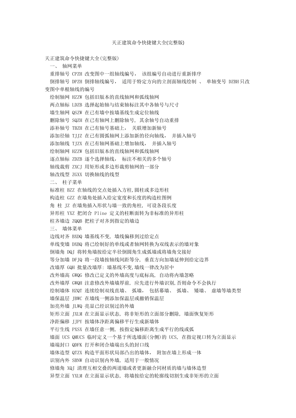 天正建筑命令快捷键大全_第1页