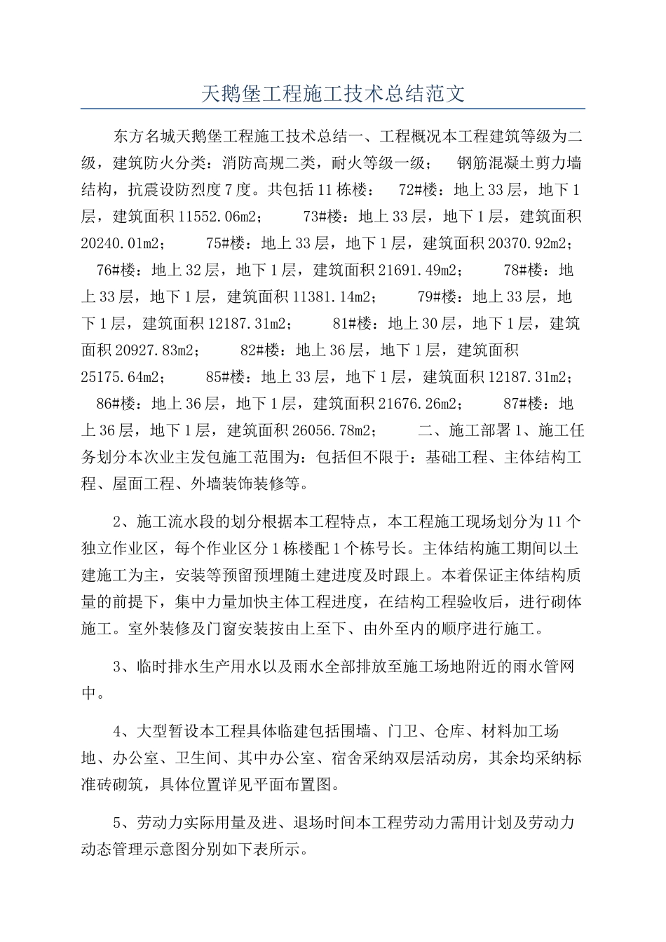 天鹅堡工程施工技术总结范文_第1页