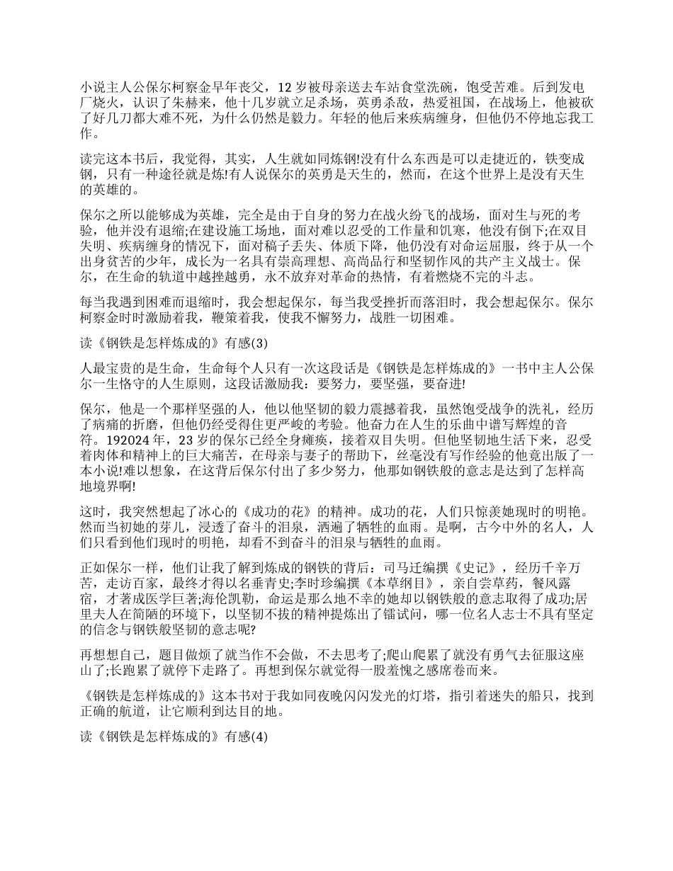 奥斯特洛夫斯基长篇小说《钢铁是怎样炼成的》读后感5篇_第2页
