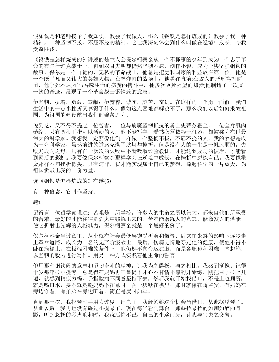 奥斯特洛夫斯基长篇小说《钢铁是怎样炼成的》读后感5篇_第3页