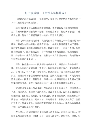 好书读后感—《钢铁是怎样炼成》