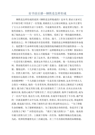 好书读后感—钢铁是怎样炬成