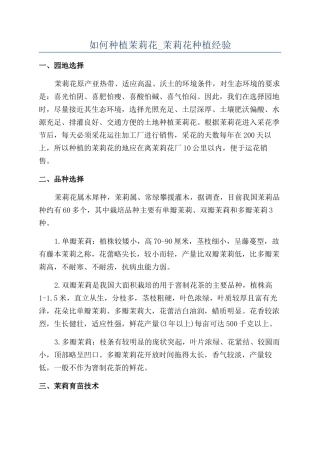 如何种植茉莉花-茉莉花种植经验