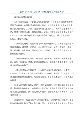 如何饲养淡化海龟-淡化海龟的饲养方法
