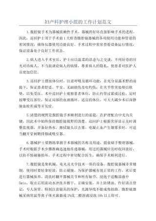 妇产科护理小组的工作计划范文