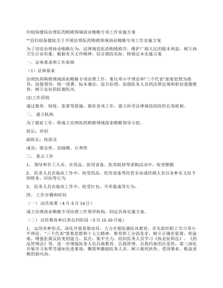 妇幼保健院治理医药购销领域商业贿赂专项工作实施方案