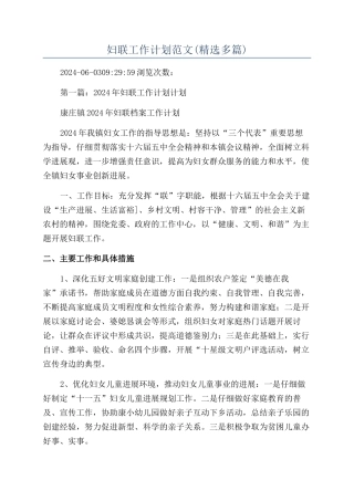 妇联工作计划范文