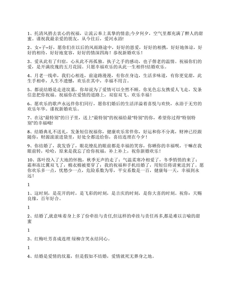 婚姻祝福语锦集朋友结婚祝福短信_第1页