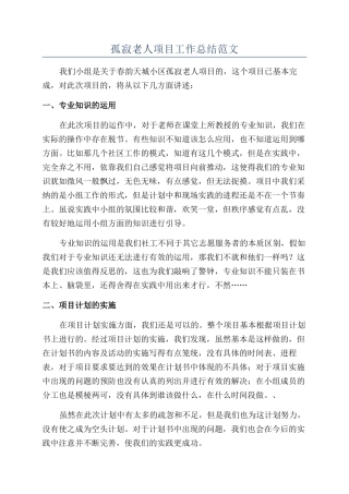 孤寂老人项目工作总结范文