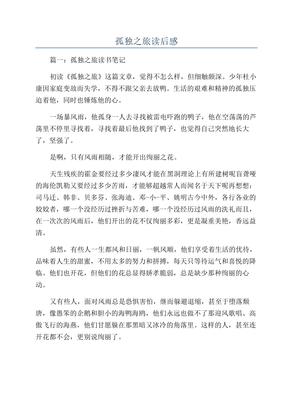 孤独之旅读后感_第1页