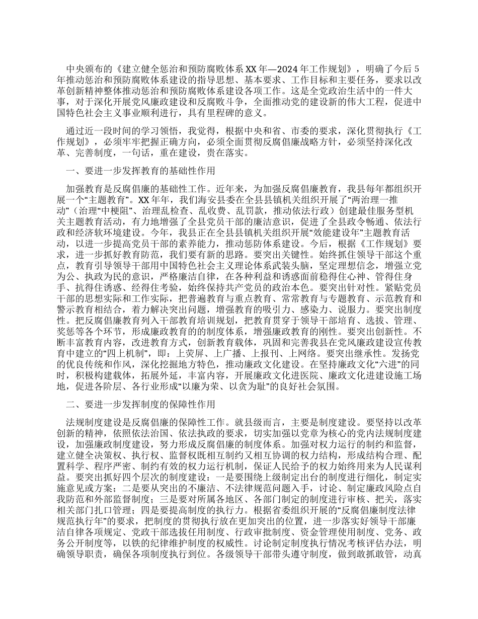 学习中央惩防体系《工作规划》个人心得体会_第1页