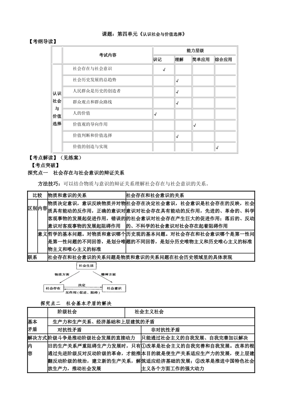 课题：第四单元《认识社会与价值选择》_第1页