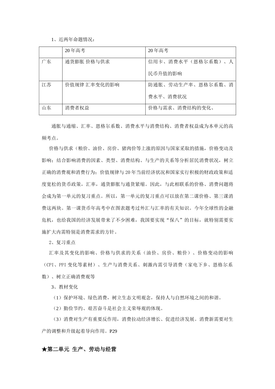 全省高考备考发言提纲经济、政治模块分析与备考策略_第2页