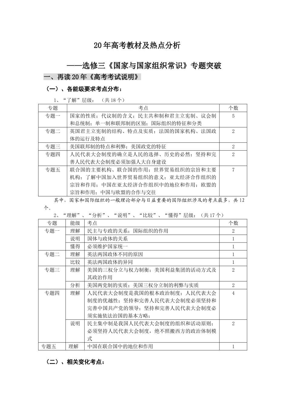 选修三专题突破——选修三《国家与国家组织常识》专题突破_第1页
