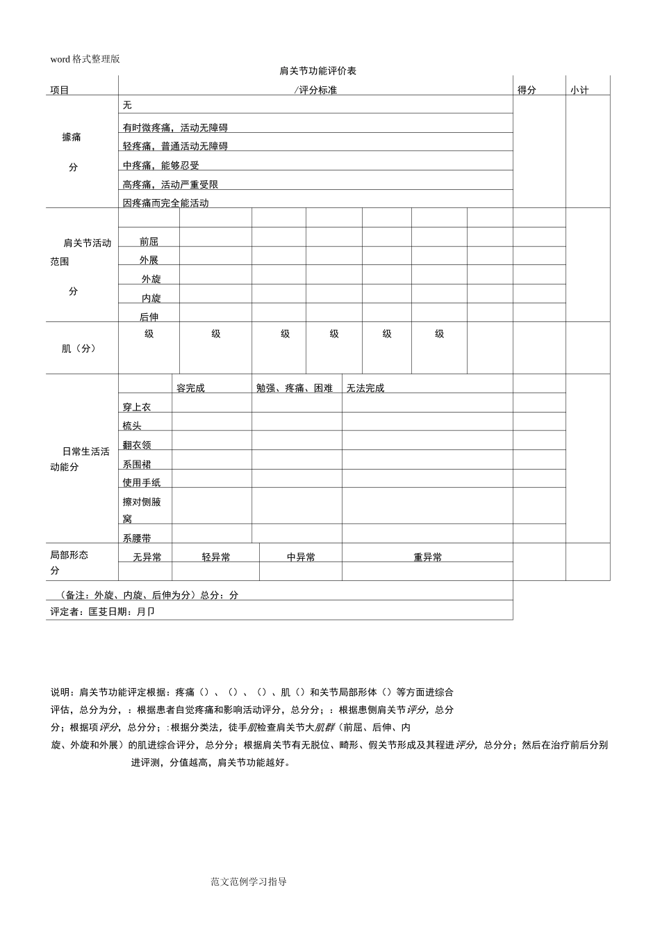 肩关节功能评价量表_第1页