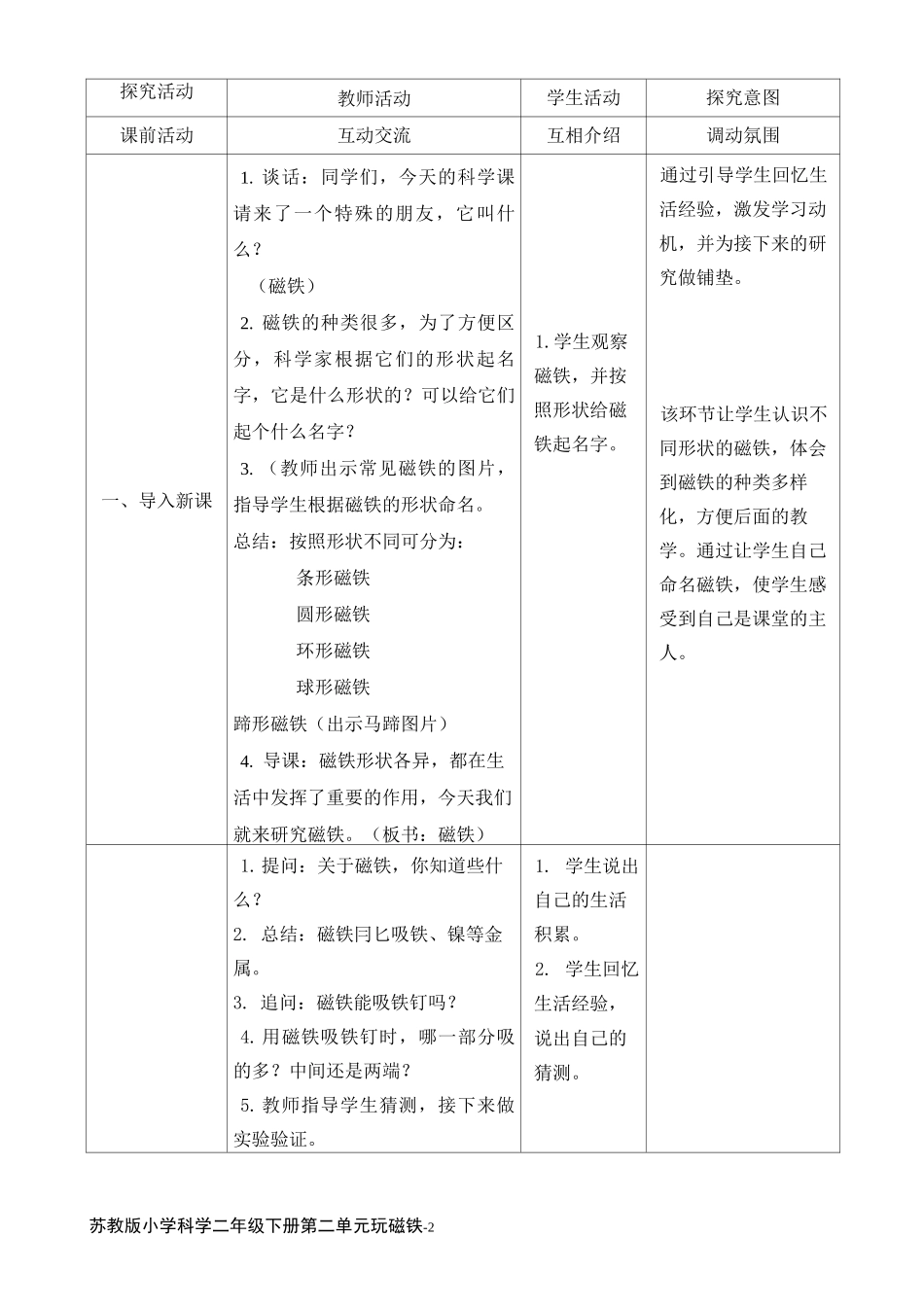 苏教版小学科学二年级下册《磁铁的两极》优质教案_第2页