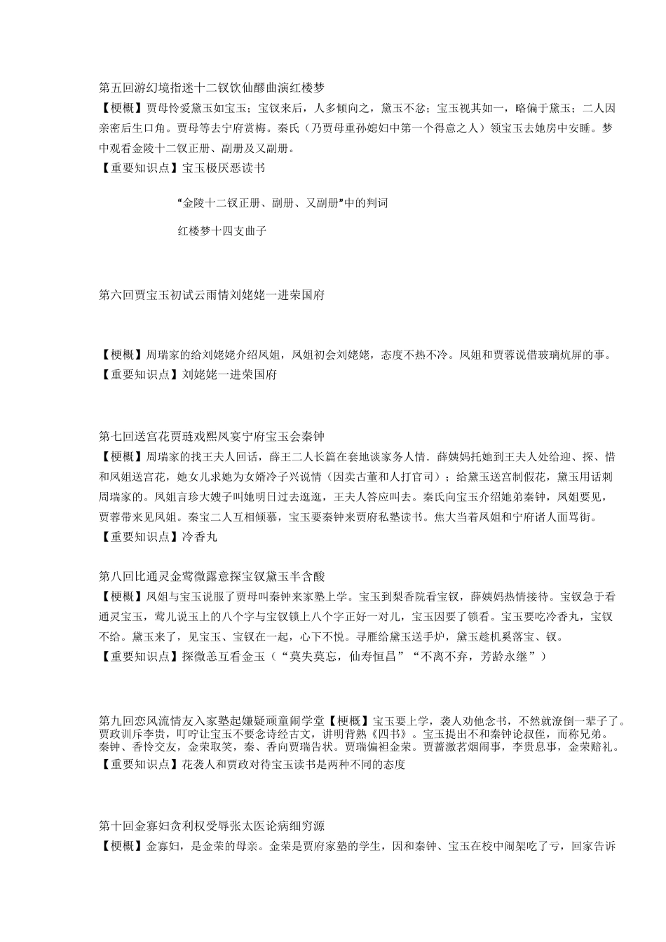 《红楼梦》各章回理解及重要知识点_第2页