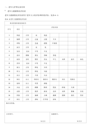老年人护理记录内容表格