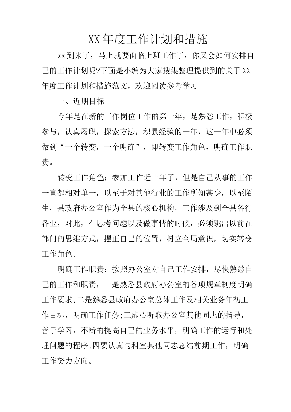 XX年度工作计划和措施_第1页