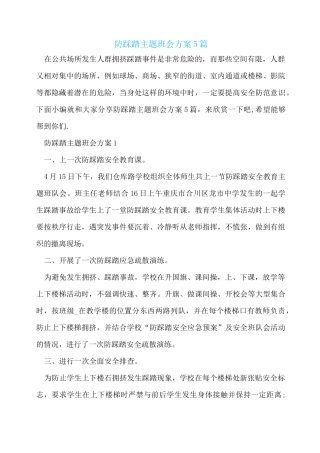 防踩踏主题班会方案5篇