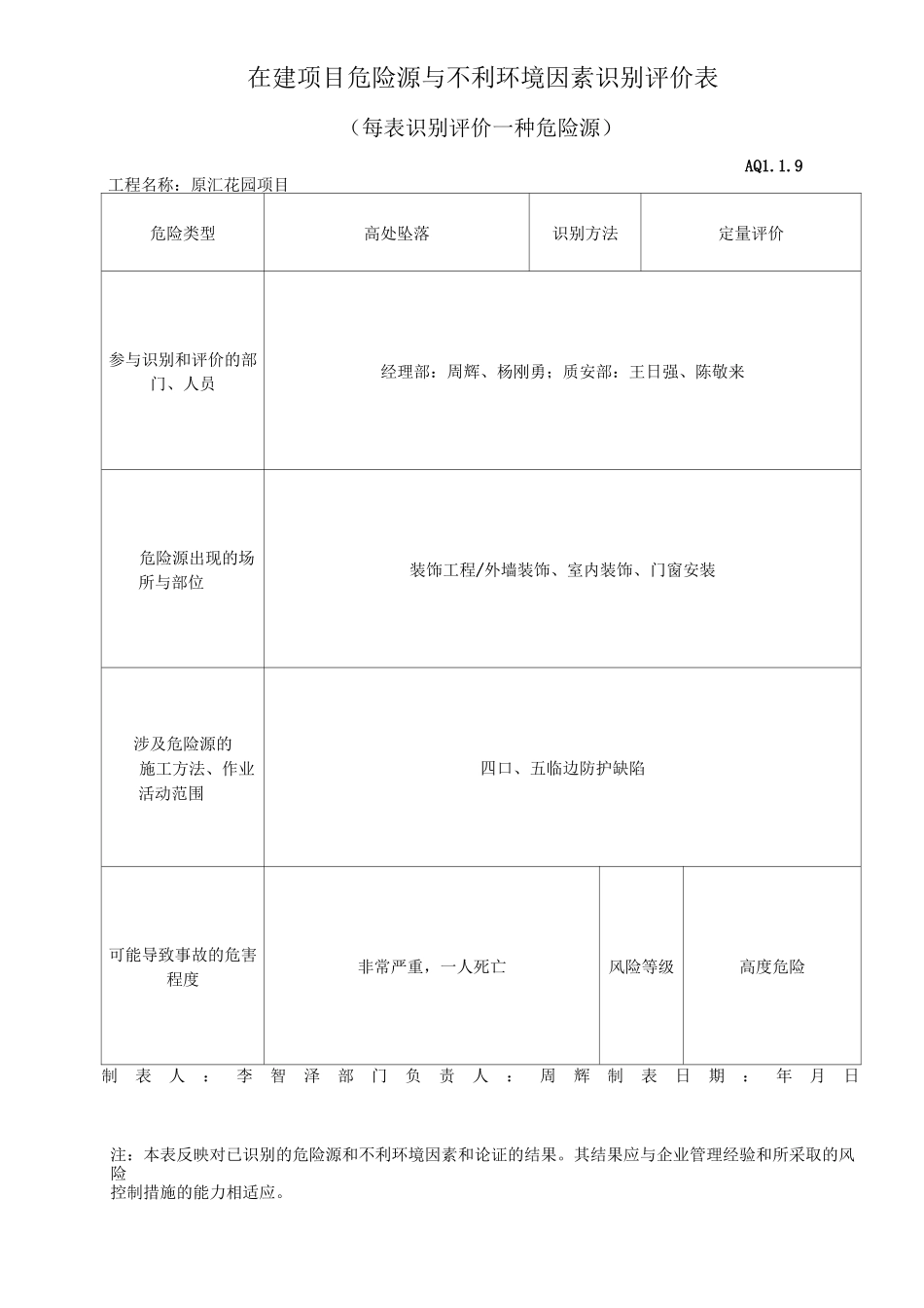 在建项目危险源与不利环境因素识别评价表_第3页