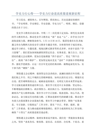 学史力行心得——学史力行奋进高质量发展新征程