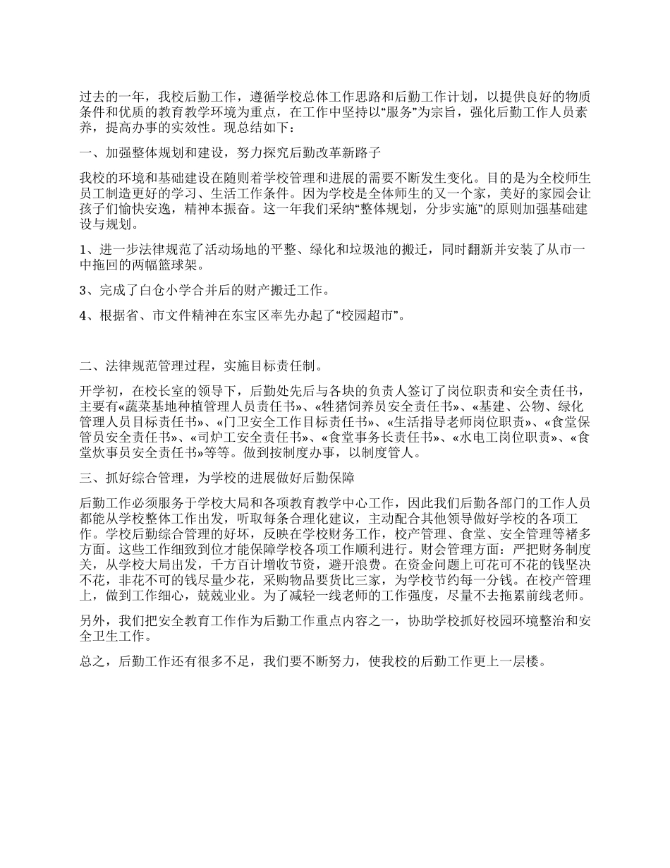 学校后勤2024年工作总结_第1页
