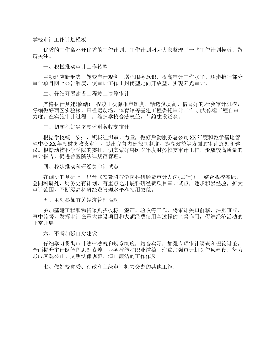 学校审计工作计划模板_第1页