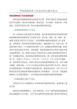 学校疫情防控工作总结范文报告范文
