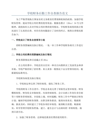 学校财务后勤工作自查报告范文