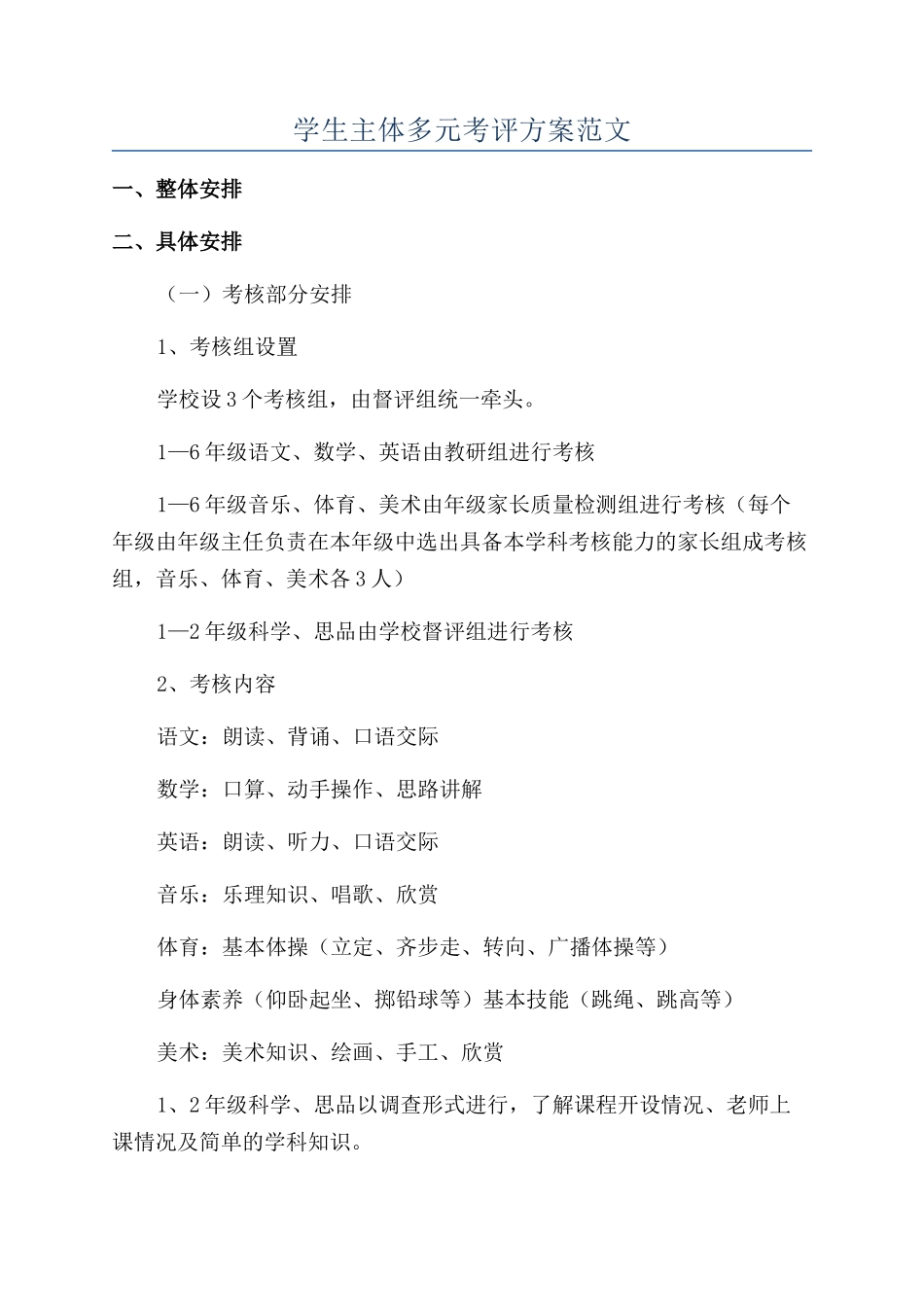学生主体多元考评方案范文_第1页