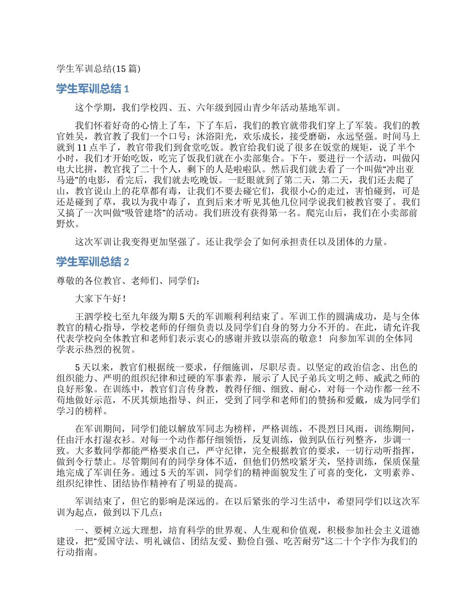 学生军训总结(15篇)_第1页