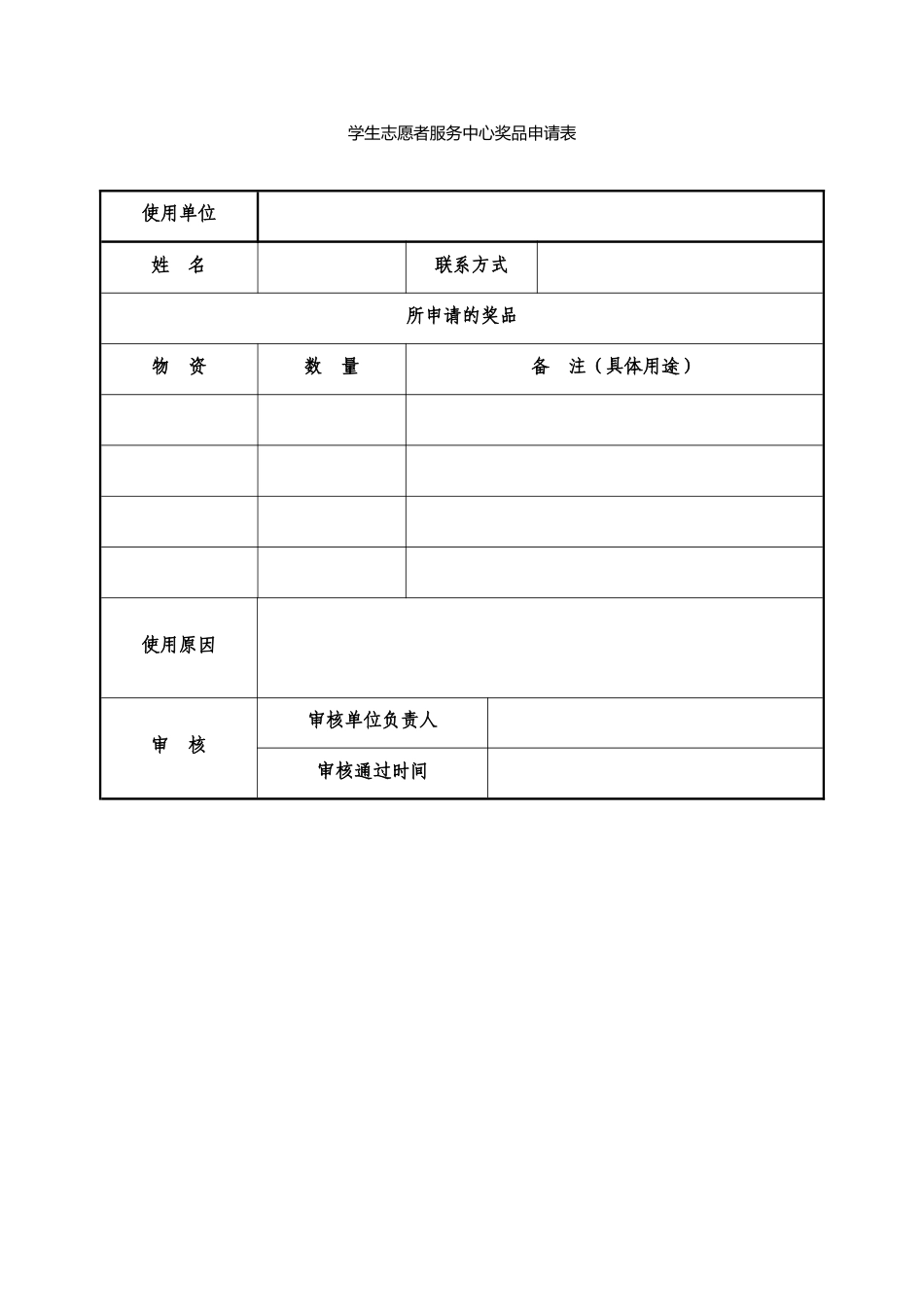 学生志愿者服务中心奖品申请表_第1页