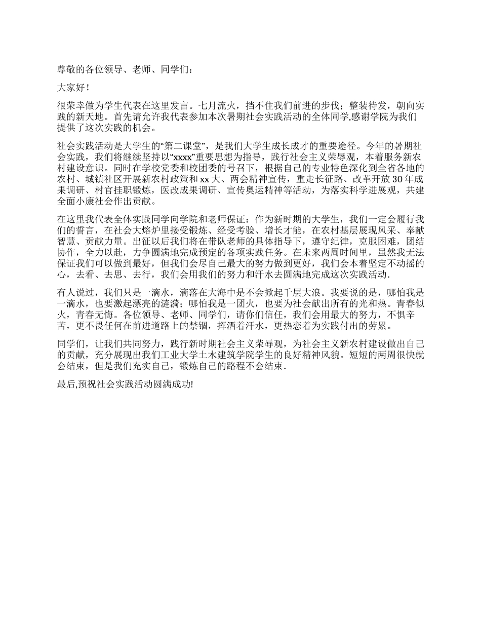学生社会实践活动实践出征发言稿_第1页
