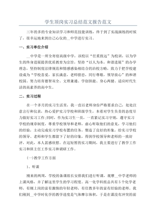 学生顶岗实习总结范文报告范文