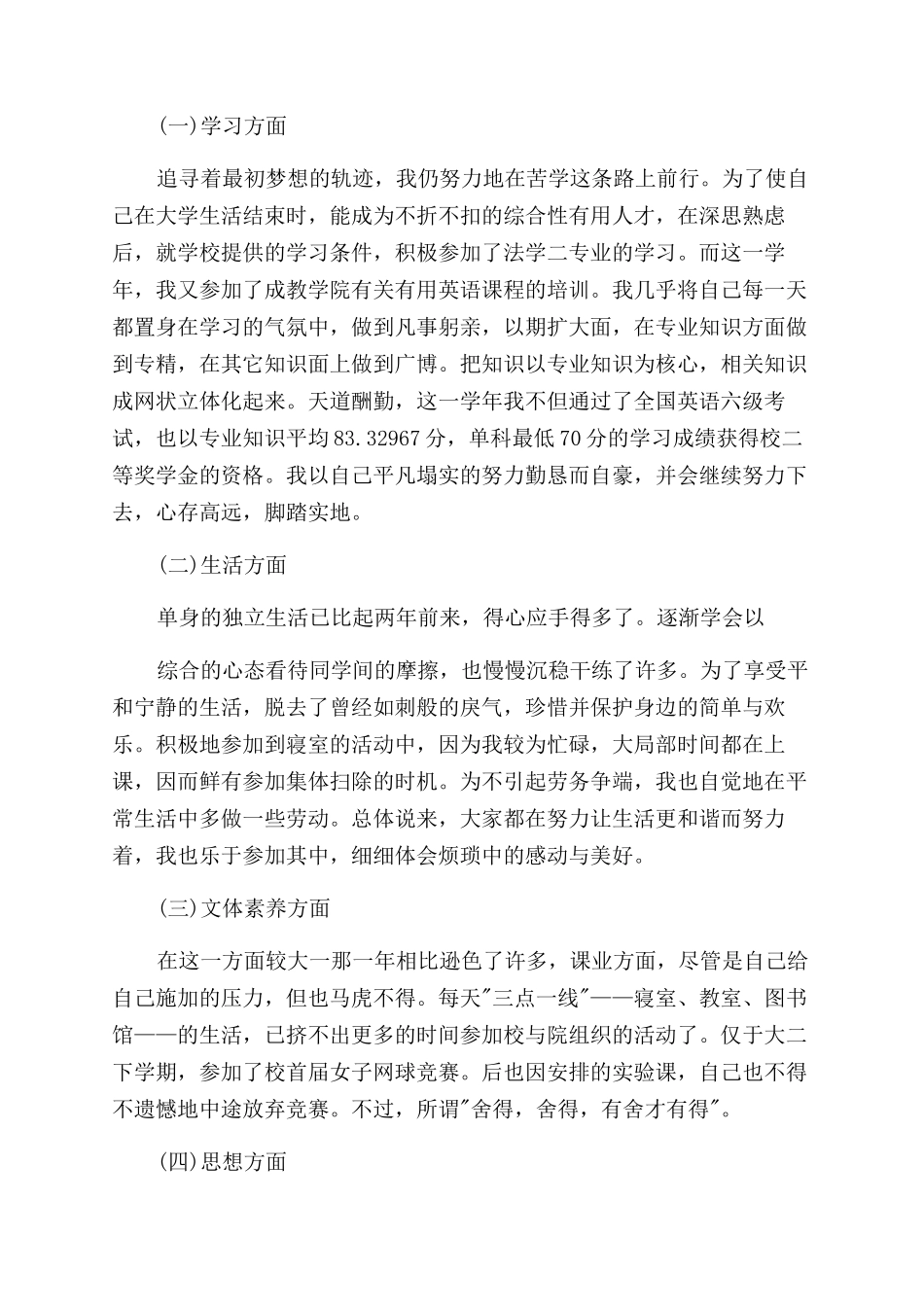 学院奖学金自我鉴定范文_第2页