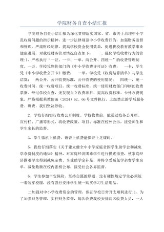 学院财务自查小结汇报