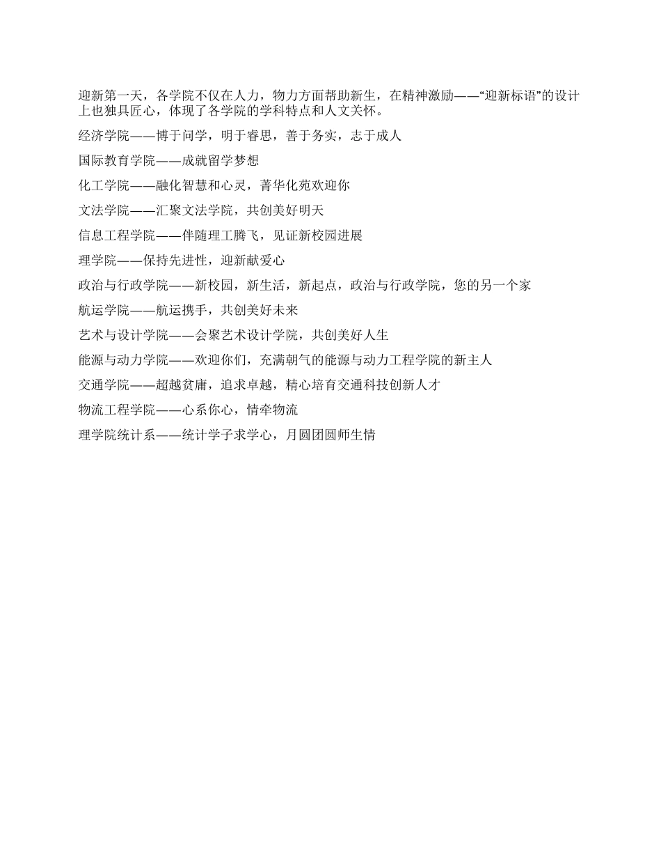 学院迎新标语大全_第1页