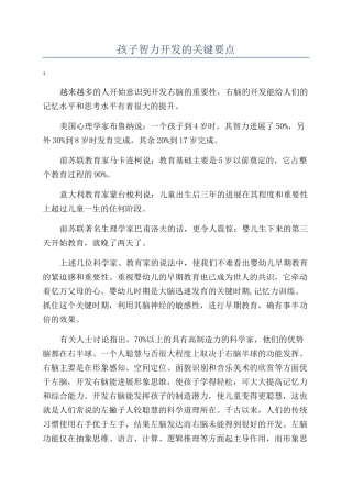 孩子智力开发的关键要点