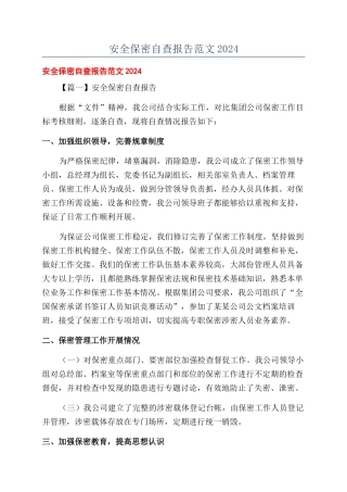 安全保密自查报告范文2024